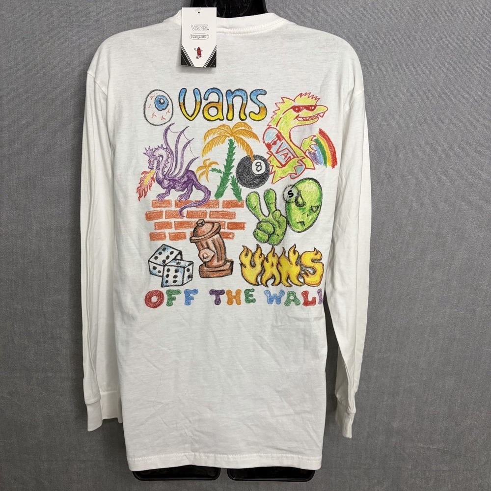 VANS CRAYOLA Crayon Doodle Long Sleeve White Cotton Skate Artwork / Men's Small - Picture 1 of 6